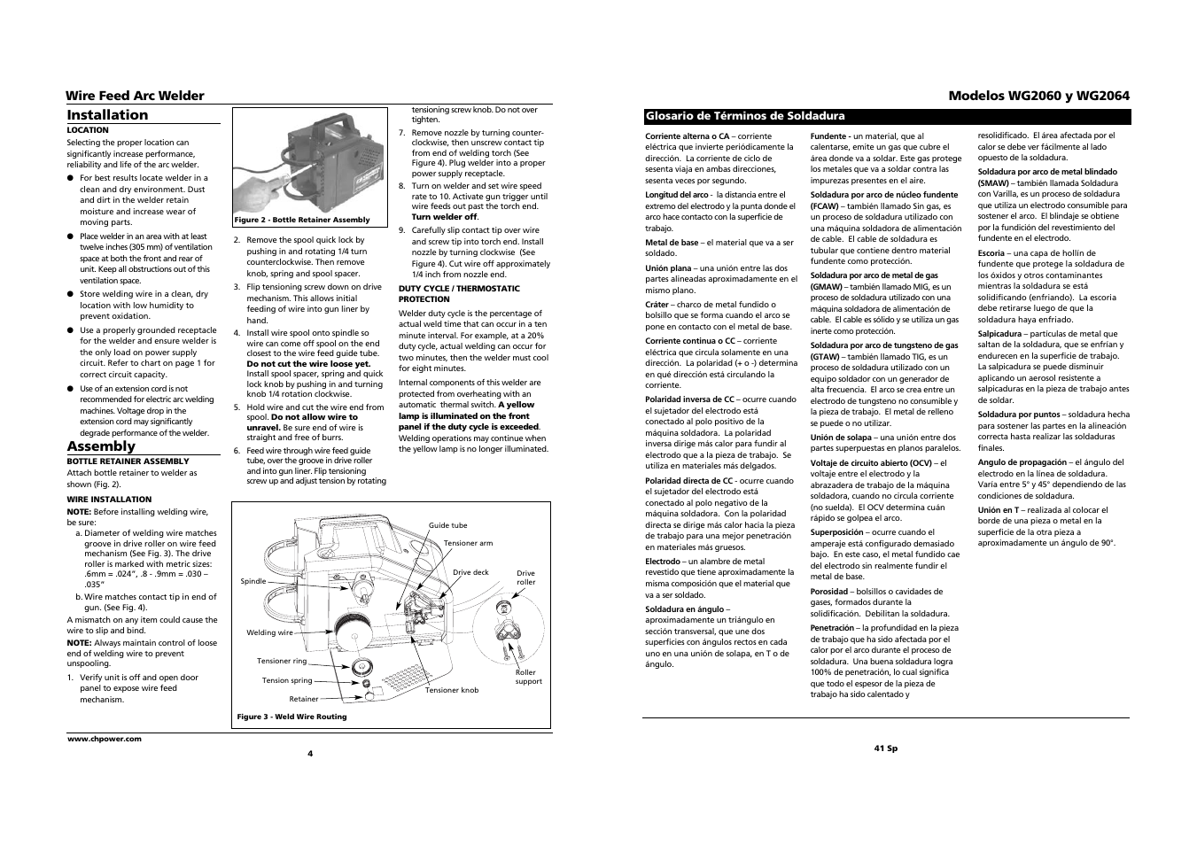 Installation, Assembly, Wire feed arc welder | Campbell Hausfeld WG2064 User Manual | Page 4 / 22