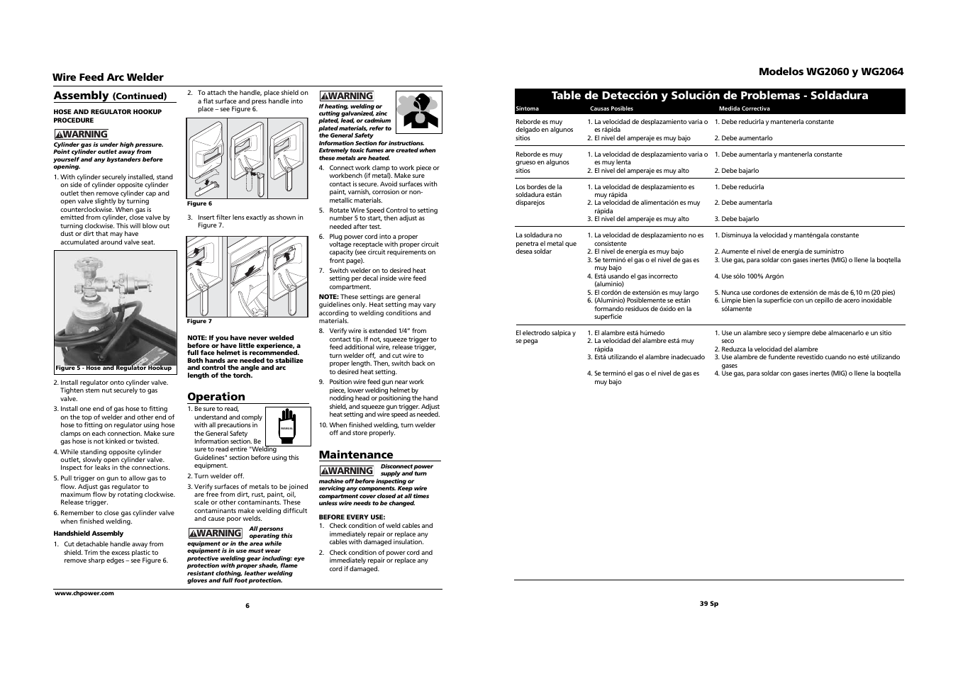 Operation, Assembly, Maintenance | Wire feed arc welder | Campbell Hausfeld WG2064 User Manual | Page 6 / 22