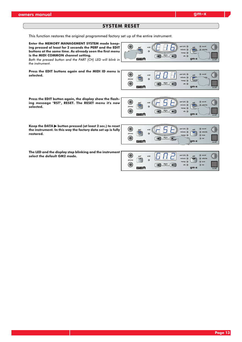 Gm-x, System reset | Generalmusic GM-X User Manual | Page 17 / 24