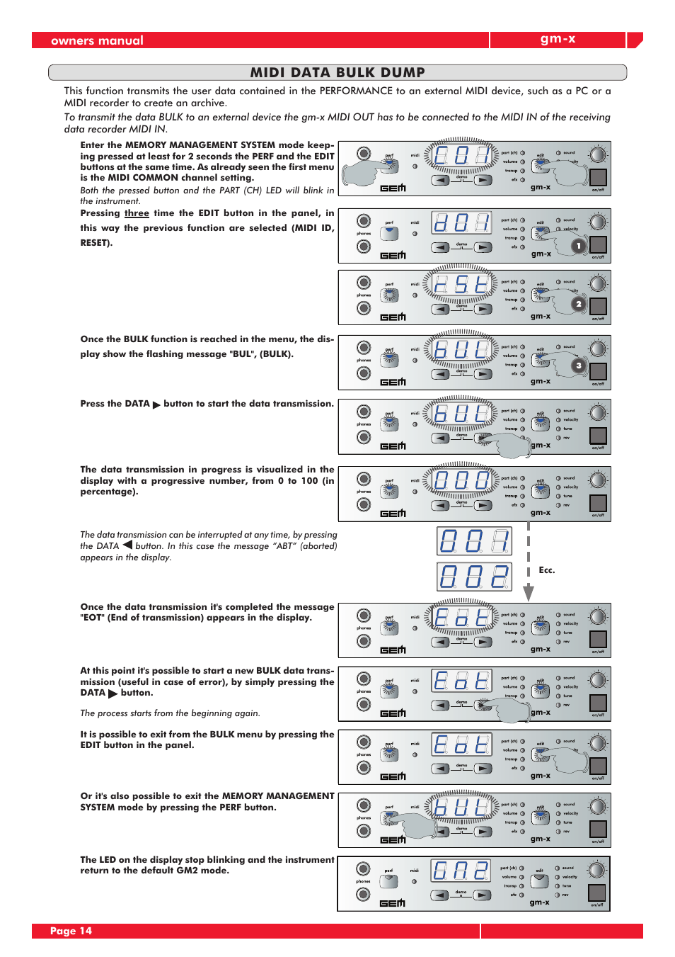 Gm-x, Midi data bulk dump, Owners manual | Generalmusic GM-X User Manual | Page 18 / 24