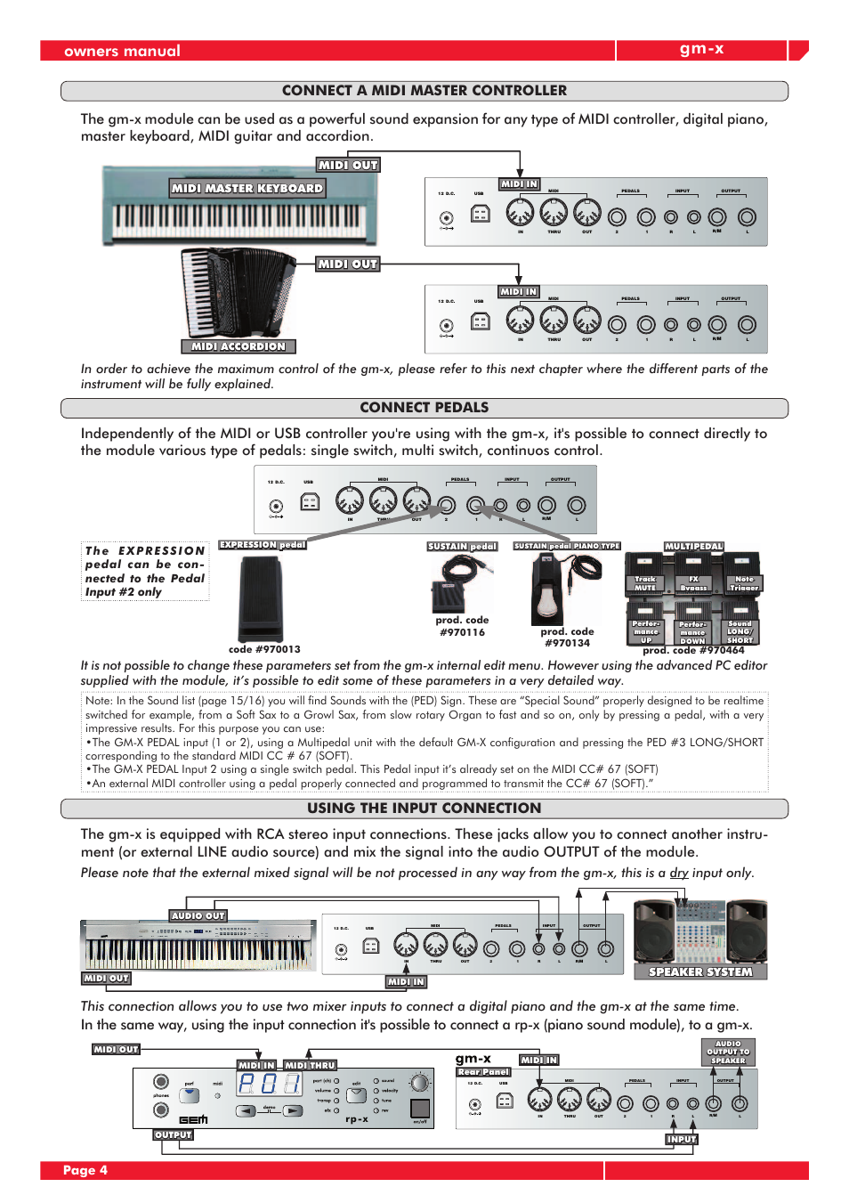 Gm-x, Owners manual, Page 4 | Speaker system, Midi out, Midi out midi master keyboard midi master keyboard | Generalmusic GM-X User Manual | Page 8 / 24