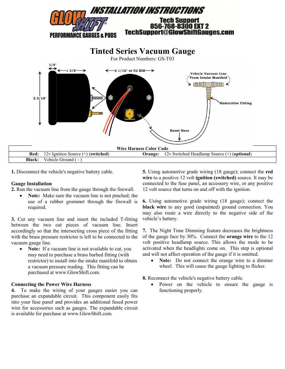 GlowShift Vacuum Pressure Gauge User Manual | 2 pages