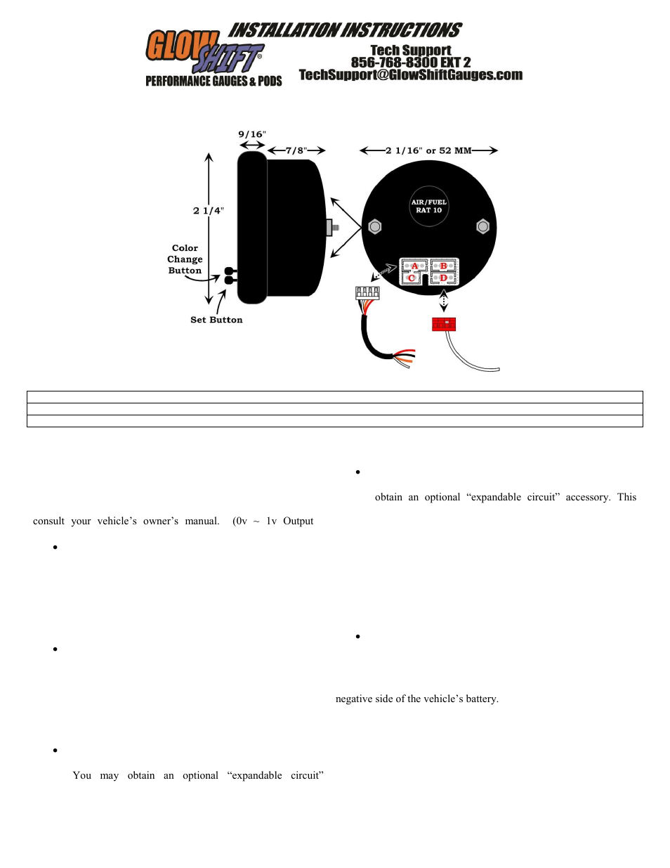 GlowShift Air / Fuel Ratio Gauge User Manual | 3 pages