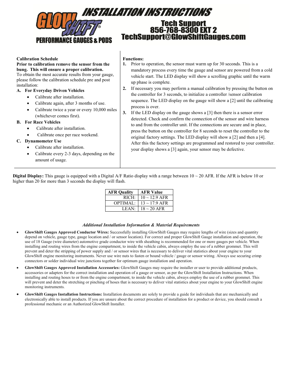 GlowShift Wideband Air / Fuel Ratio Gauge w/ Datalogging Output User Manual | Page 2 / 3