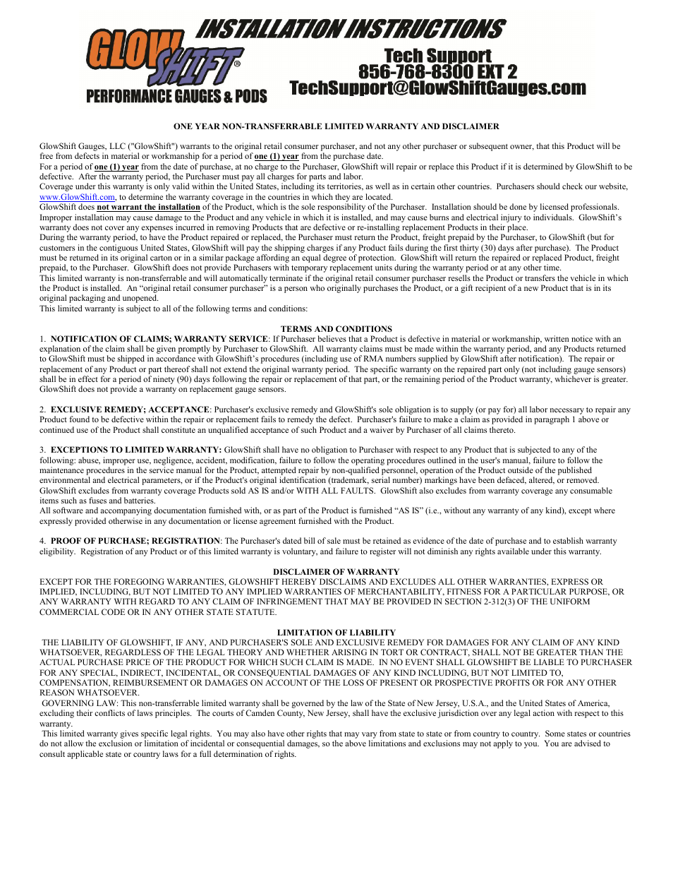 GlowShift Wideband Air / Fuel Ratio Gauge w/ Datalogging Output User Manual | Page 3 / 3