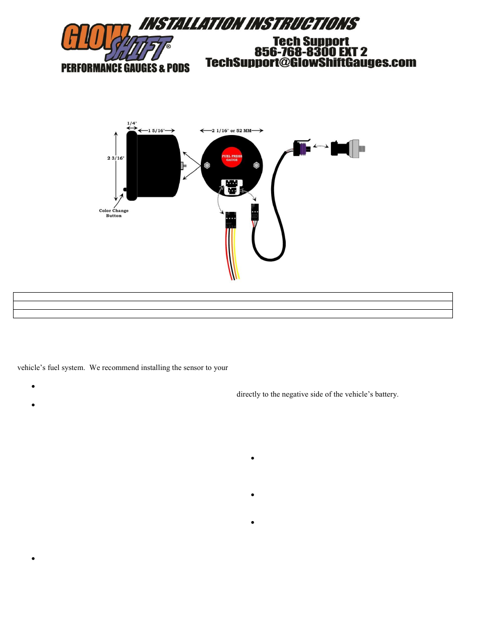 GlowShift 30 PSI Fuel Pressure Gauge User Manual | 2 pages