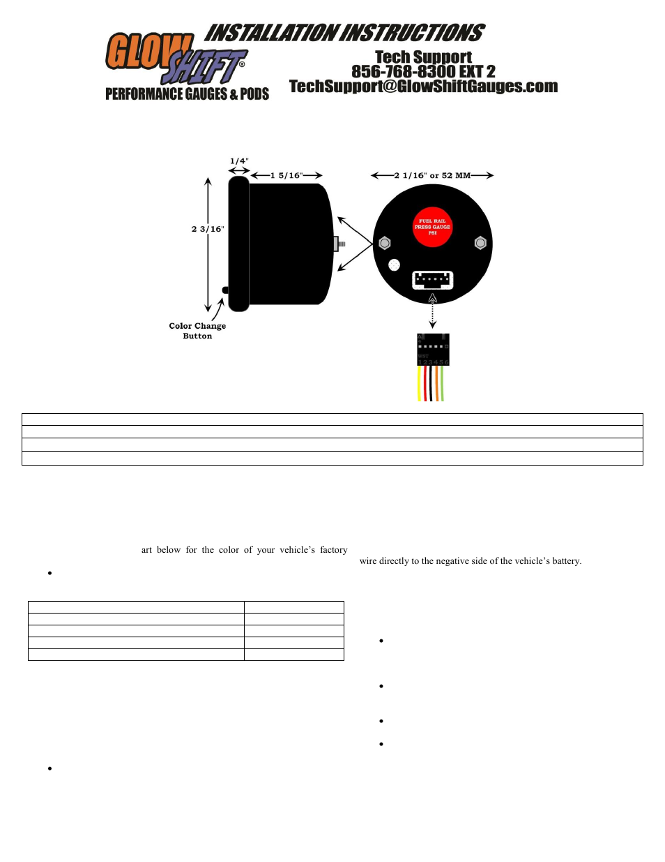 GlowShift Fuel Rail Pressure Gauge User Manual | 3 pages