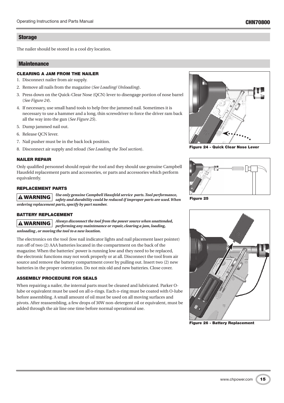 Maintenance, Storage | Campbell Hausfeld IN727700AV User Manual | Page 15 / 60
