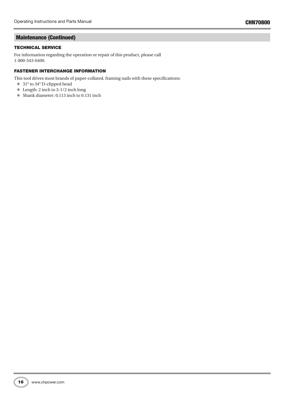 Maintenance (continued) | Campbell Hausfeld IN727700AV User Manual | Page 16 / 60