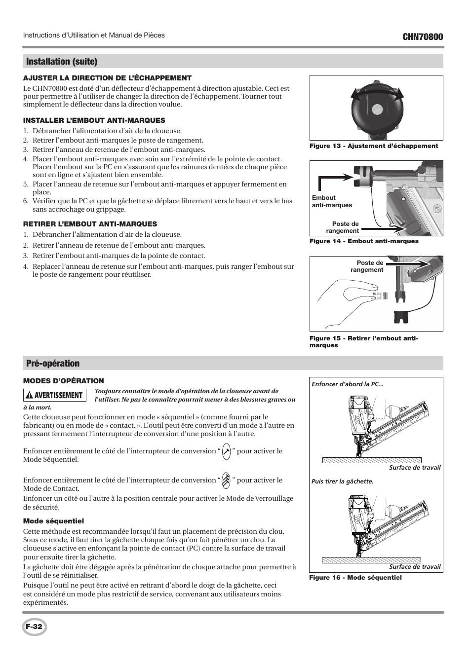 Pré-opération, Installation (suite) | Campbell Hausfeld IN727700AV User Manual | Page 32 / 60