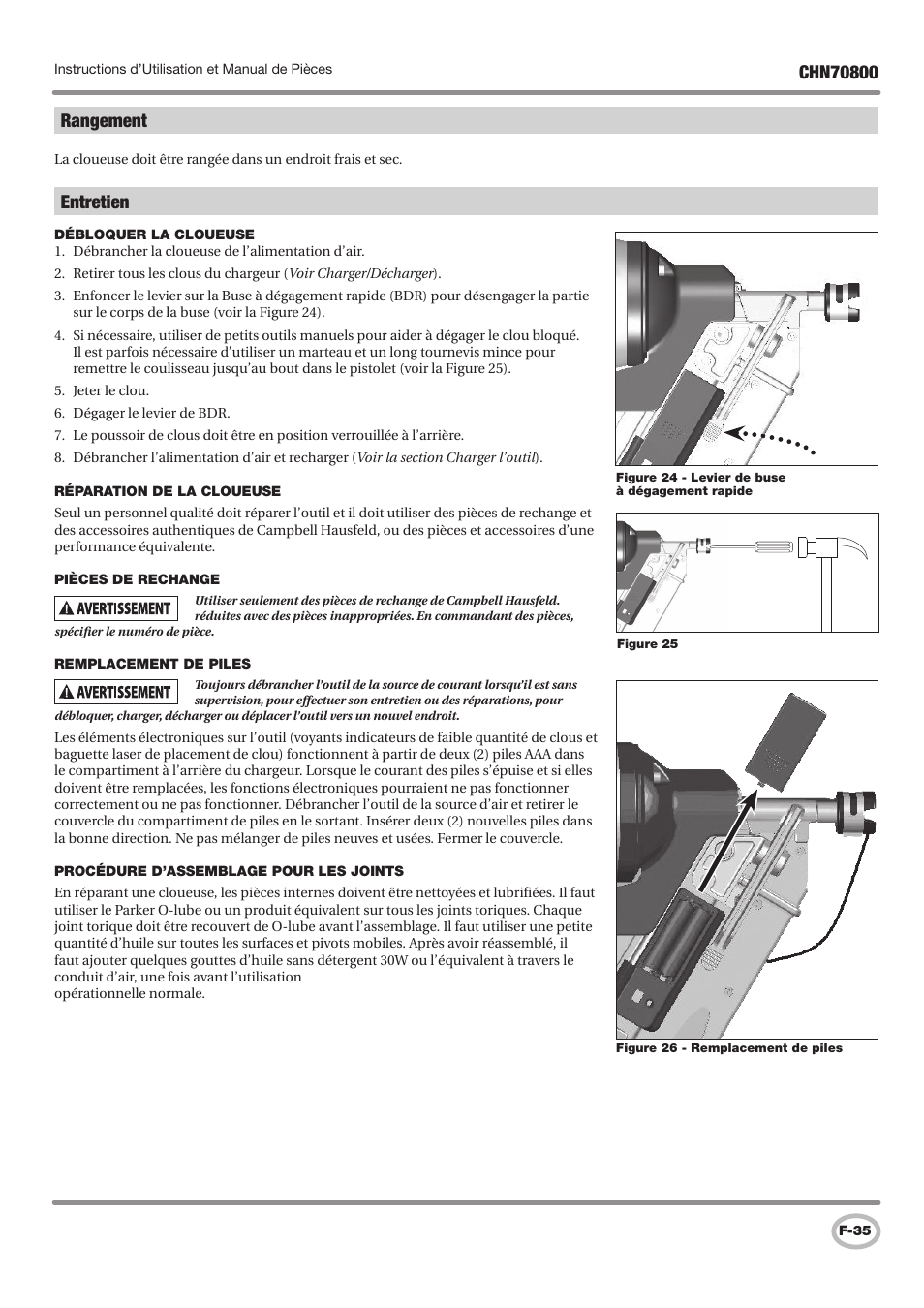 Entretien, Rangement | Campbell Hausfeld IN727700AV User Manual | Page 35 / 60