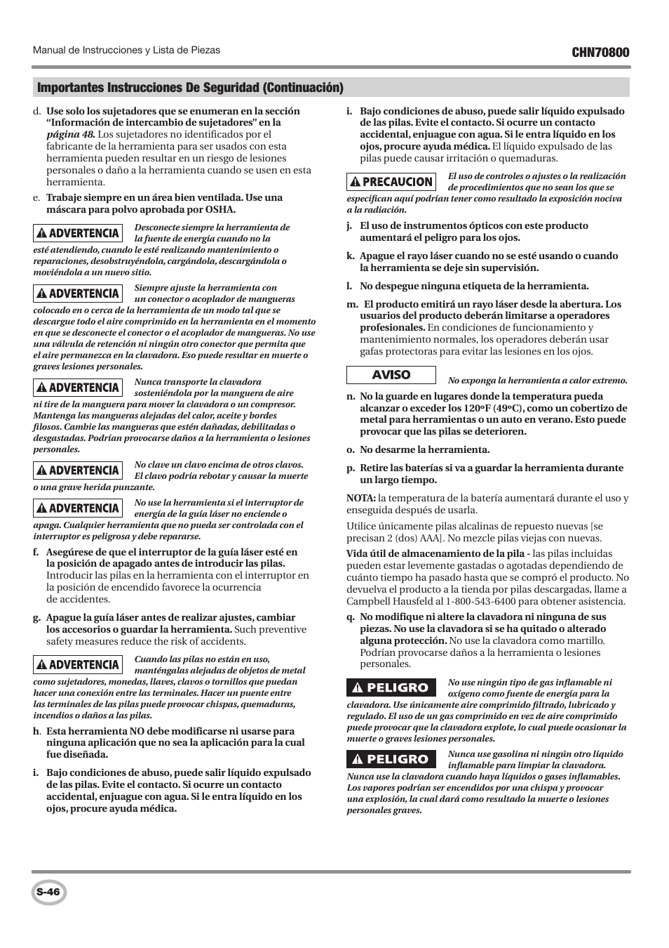 Campbell Hausfeld IN727700AV User Manual | Page 46 / 60