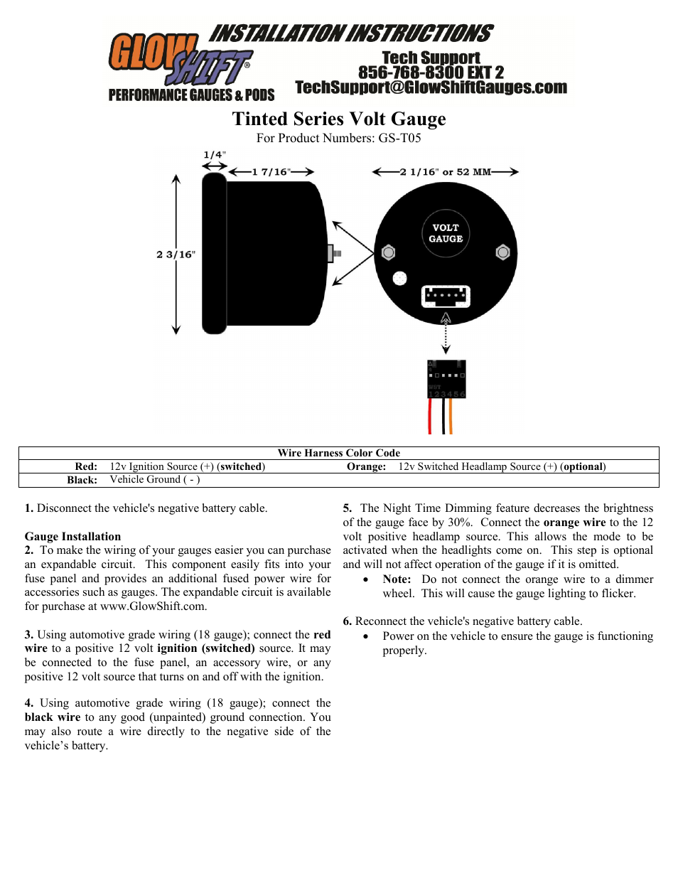 GlowShift Volt Gauge User Manual | 2 pages