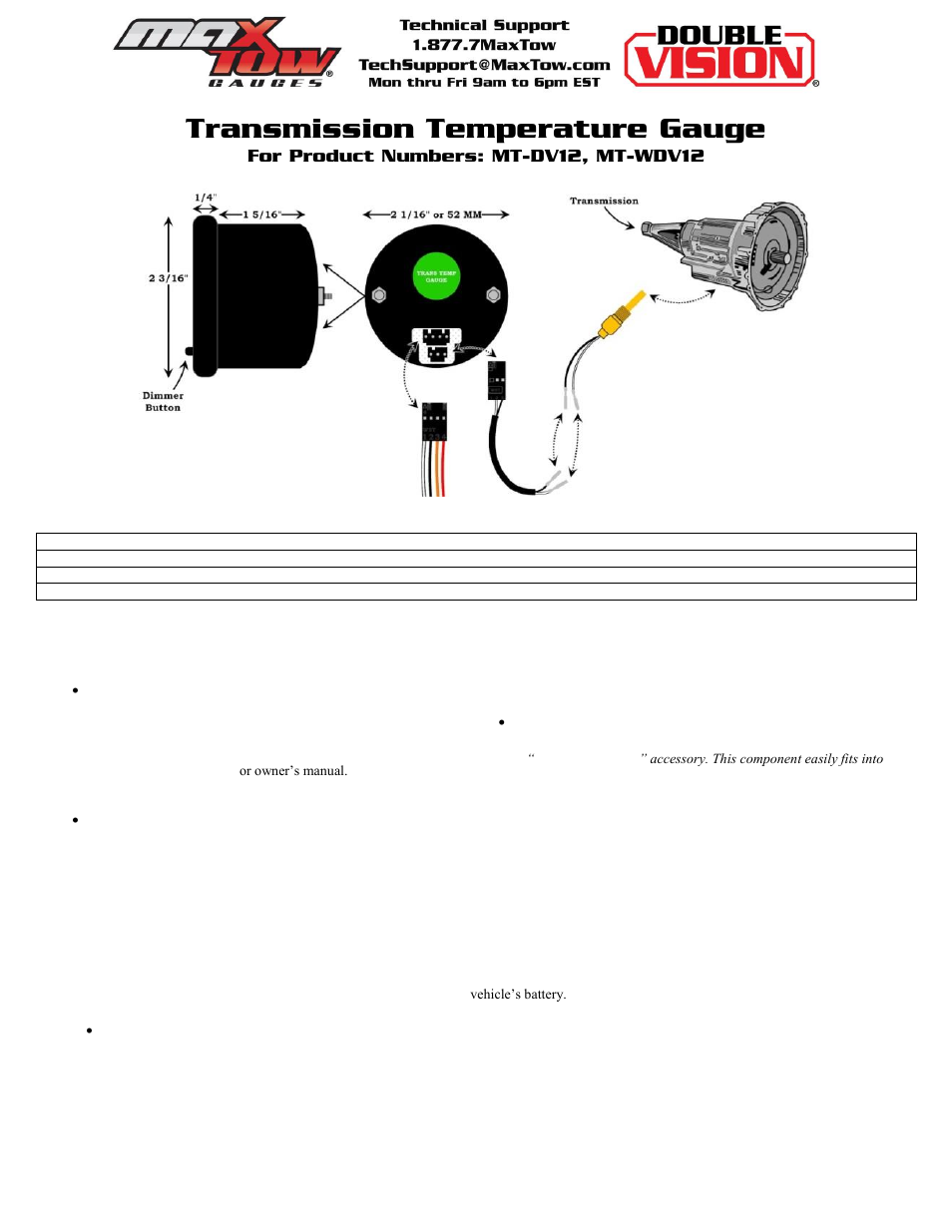 Transmission temperature gauge | GlowShift Diesel Set- 60 PSI Boost, 1500 Pyrometer, Trans Temp User Manual | Page 3 / 5