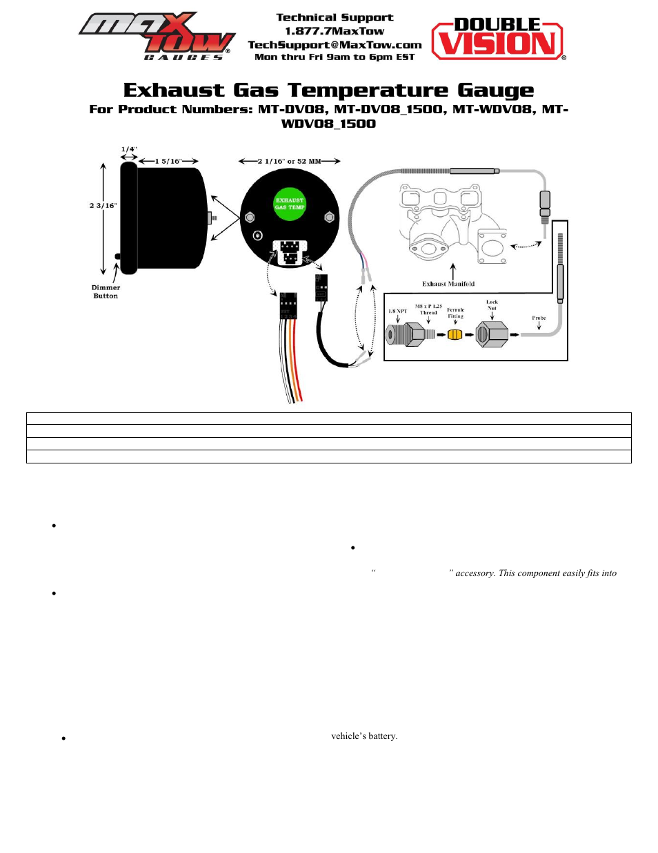 Exhaust gas temperature gauge | GlowShift 30 PSI Fuel PSI User Manual | Page 2 / 5