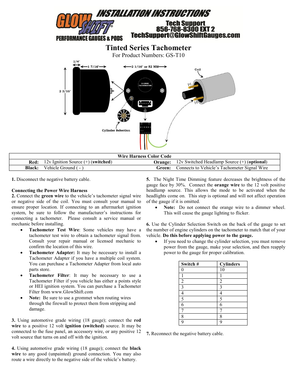 GlowShift 2" Tachometer Gauge User Manual | 2 pages