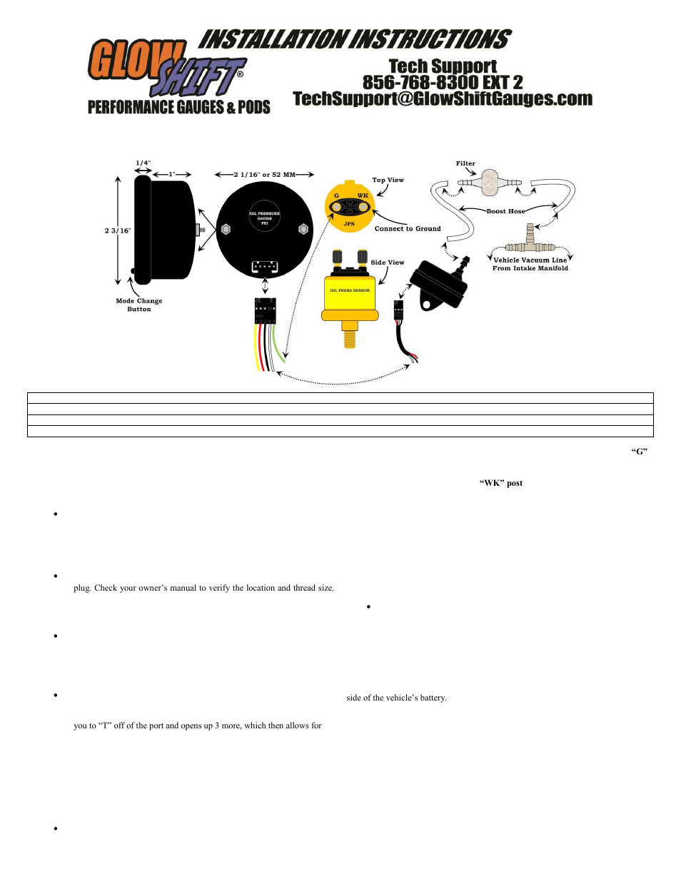 GlowShift Boost & Oil Pressure Combo Gauge User Manual | 3 pages