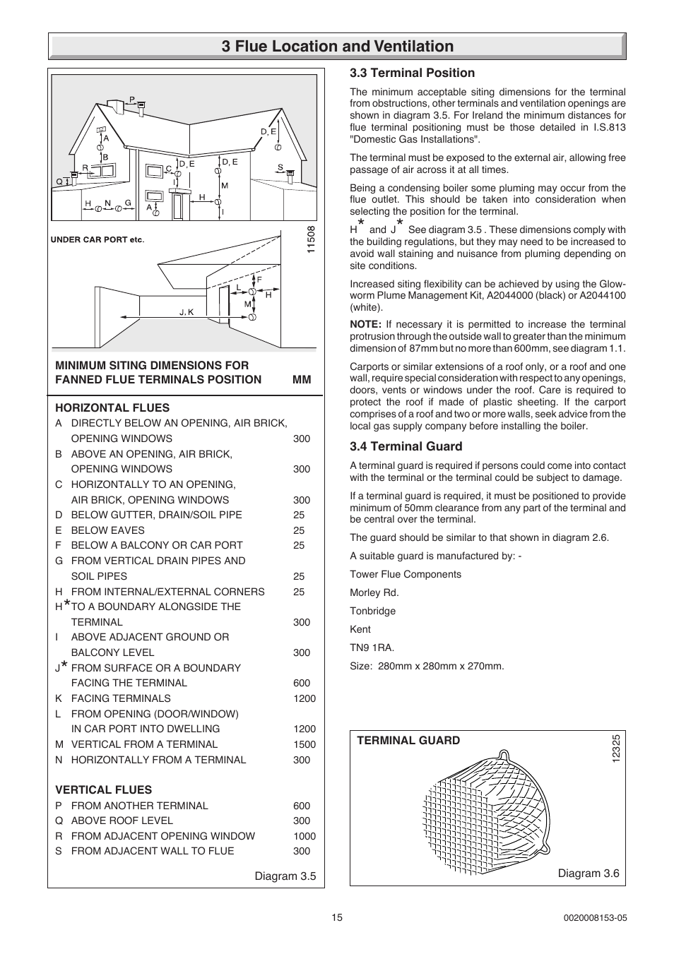 3 flue location and ventilation | Glow-worm 12-38hxi Range User Manual | Page 15 / 44