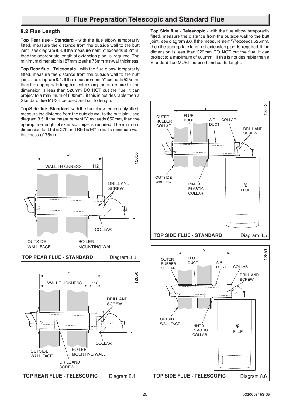 8 flue preparation telescopic and standard flue, 2 flue length | Glow-worm 12-38hxi Range User Manual | Page 25 / 44