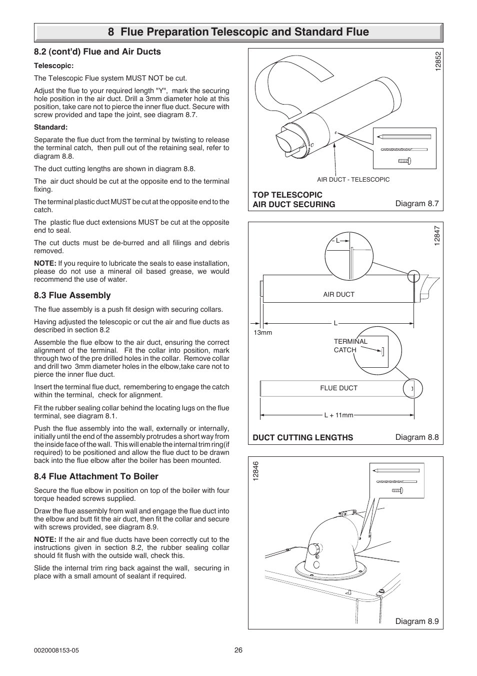 8 flue preparation telescopic and standard flue | Glow-worm 12-38hxi Range User Manual | Page 26 / 44