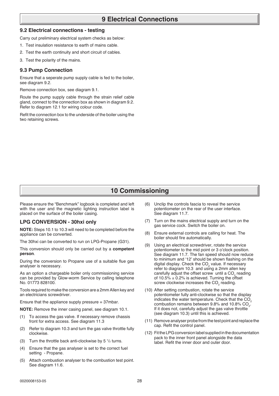 9 electrical connections 10 commissioning | Glow-worm 12-38hxi Range User Manual | Page 28 / 44