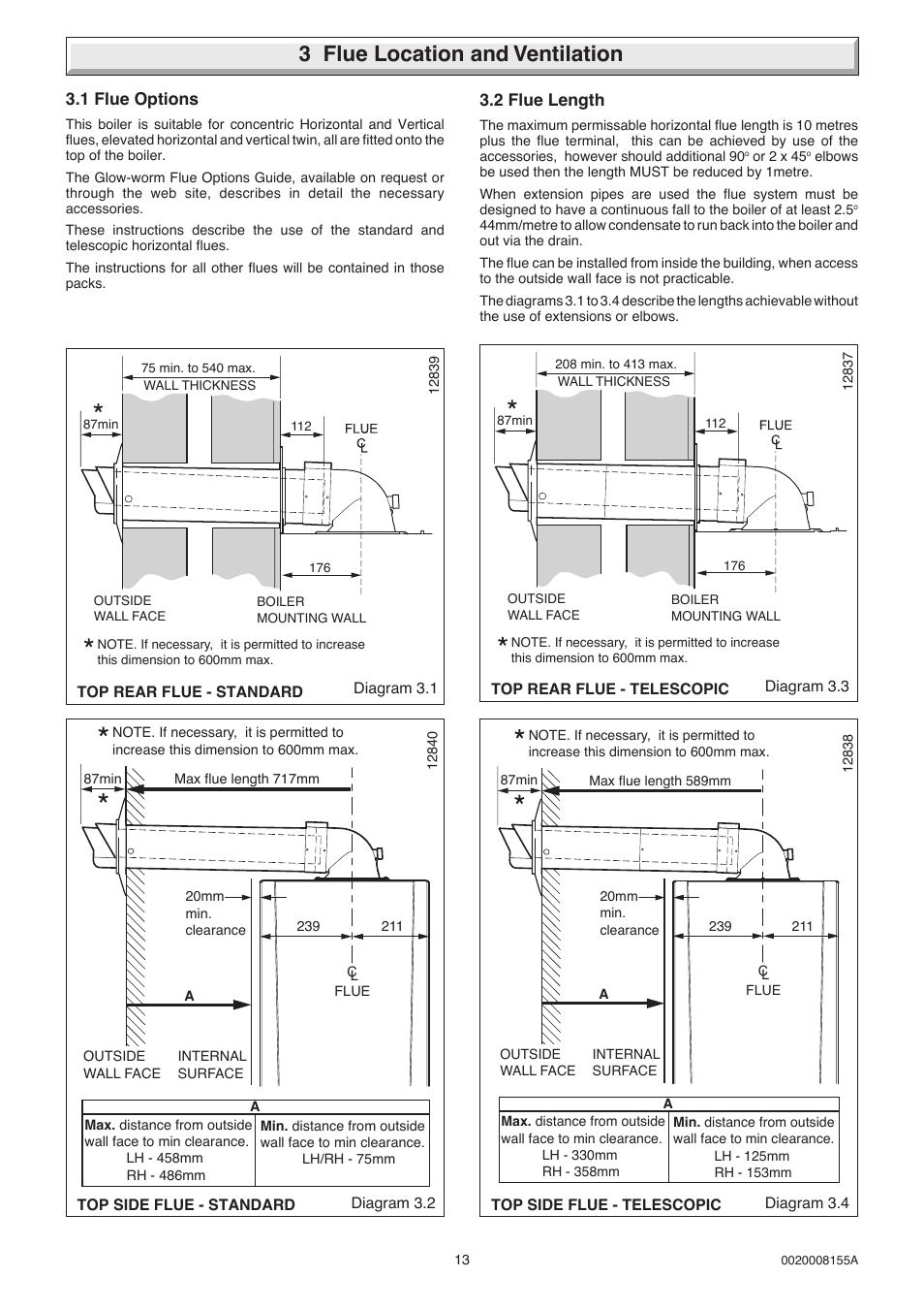 3 flue location and ventilation | Glow-worm 18-30sxi Range User Manual | Page 13 / 48