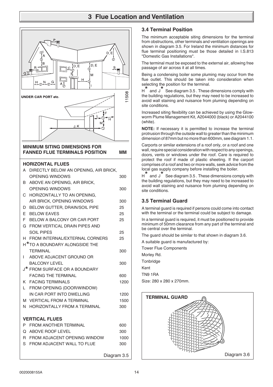 3 flue location and ventilation | Glow-worm 18-30sxi Range User Manual | Page 14 / 48