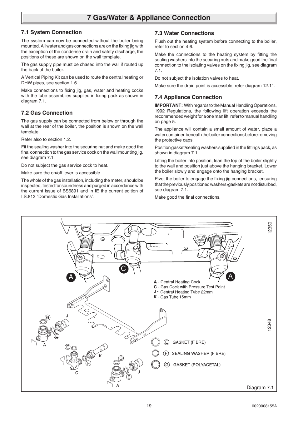 7 gas/water & appliance connection, Ac a | Glow-worm 18-30sxi Range User Manual | Page 19 / 48