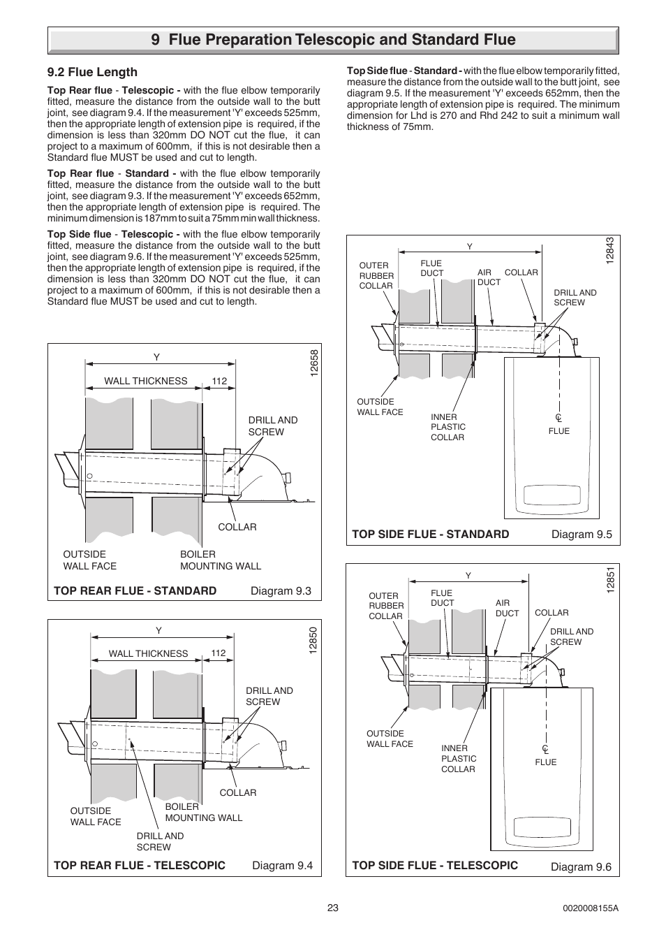 9 flue preparation telescopic and standard flue, 2 flue length | Glow-worm 18-30sxi Range User Manual | Page 23 / 48