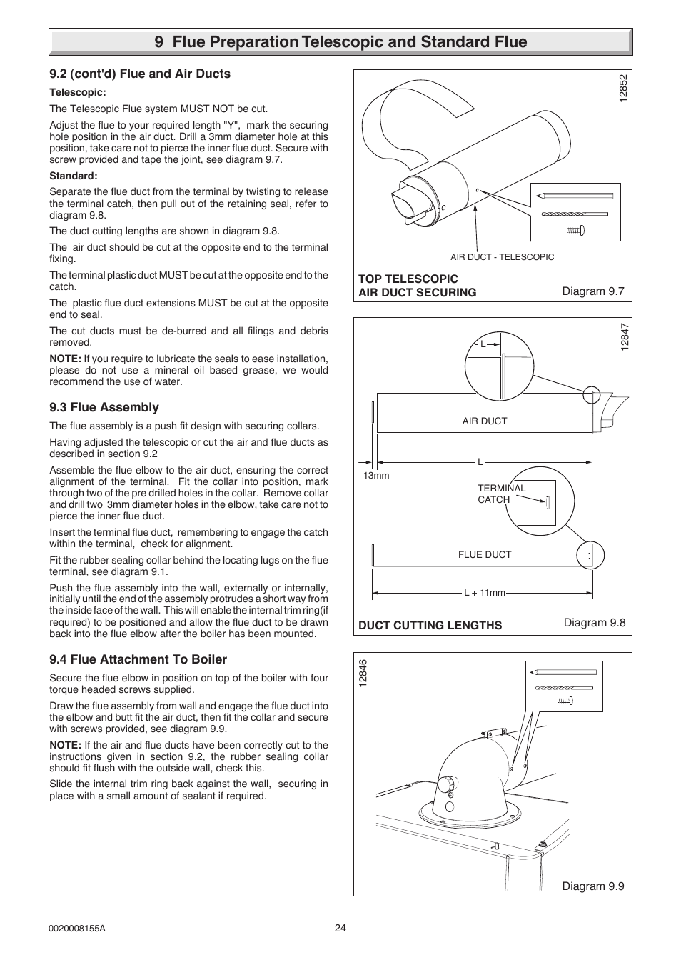 9 flue preparation telescopic and standard flue | Glow-worm 18-30sxi Range User Manual | Page 24 / 48