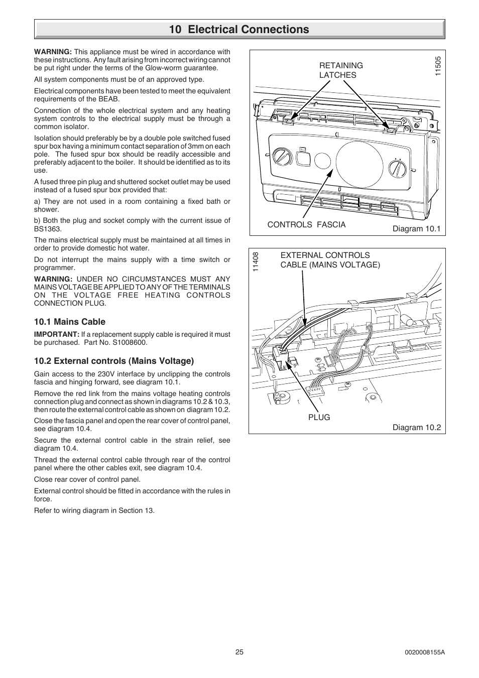 10 electrical connections | Glow-worm 18-30sxi Range User Manual | Page 25 / 48
