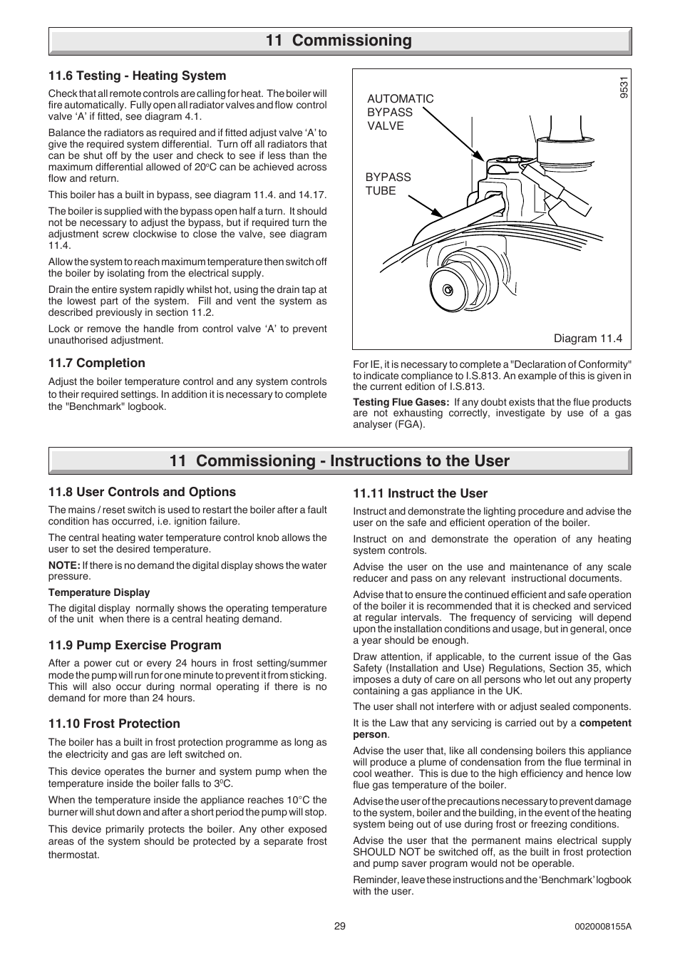 11 commissioning, 11 commissioning - instructions to the user | Glow-worm 18-30sxi Range User Manual | Page 29 / 48