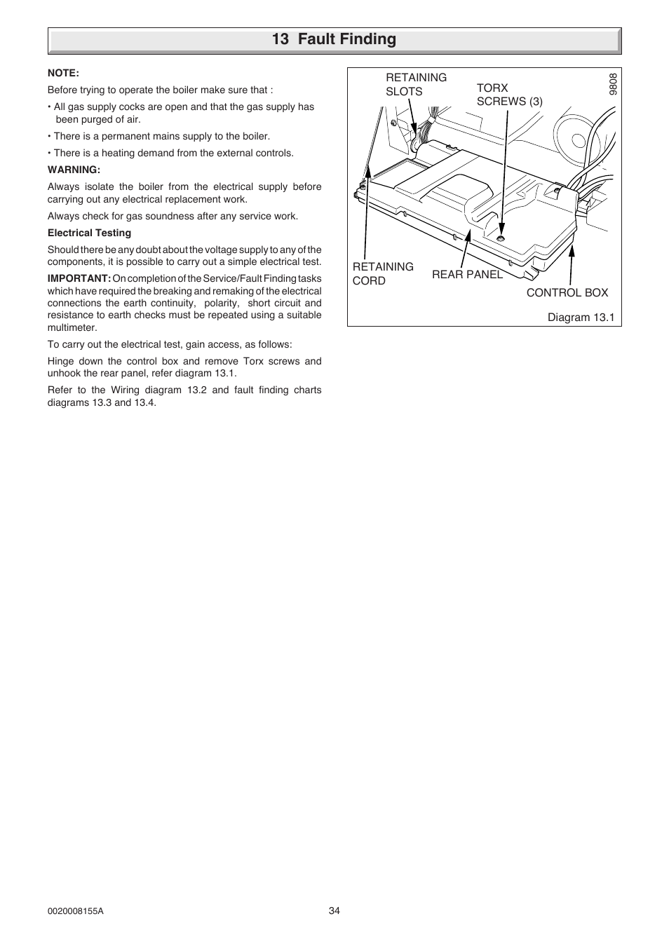 13 fault finding | Glow-worm 18-30sxi Range User Manual | Page 34 / 48