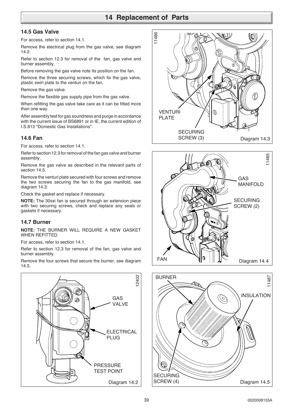 14 replacement of parts | Glow-worm 18-30sxi Range User Manual | Page 39 / 48
