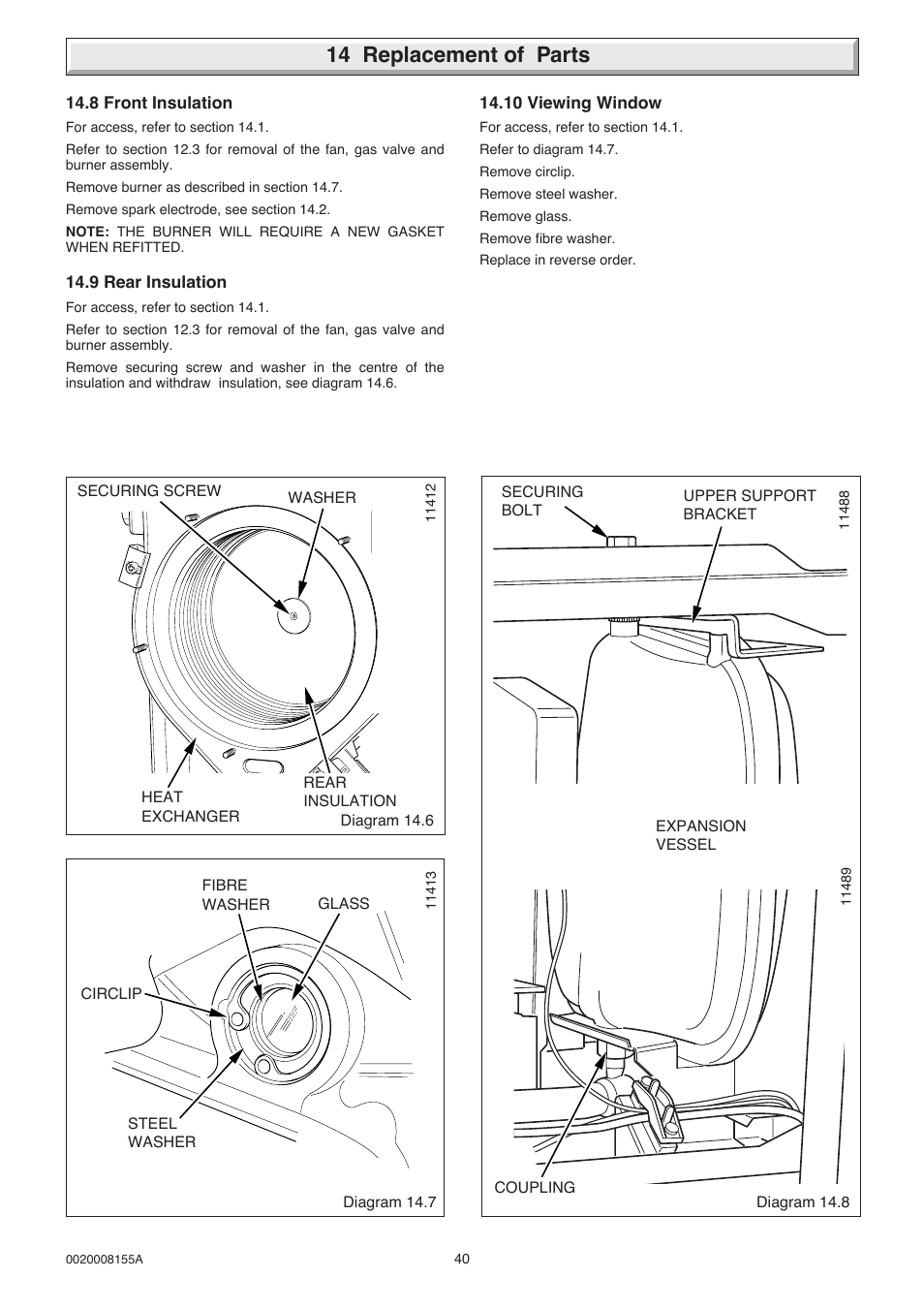 14 replacement of parts | Glow-worm 18-30sxi Range User Manual | Page 40 / 48
