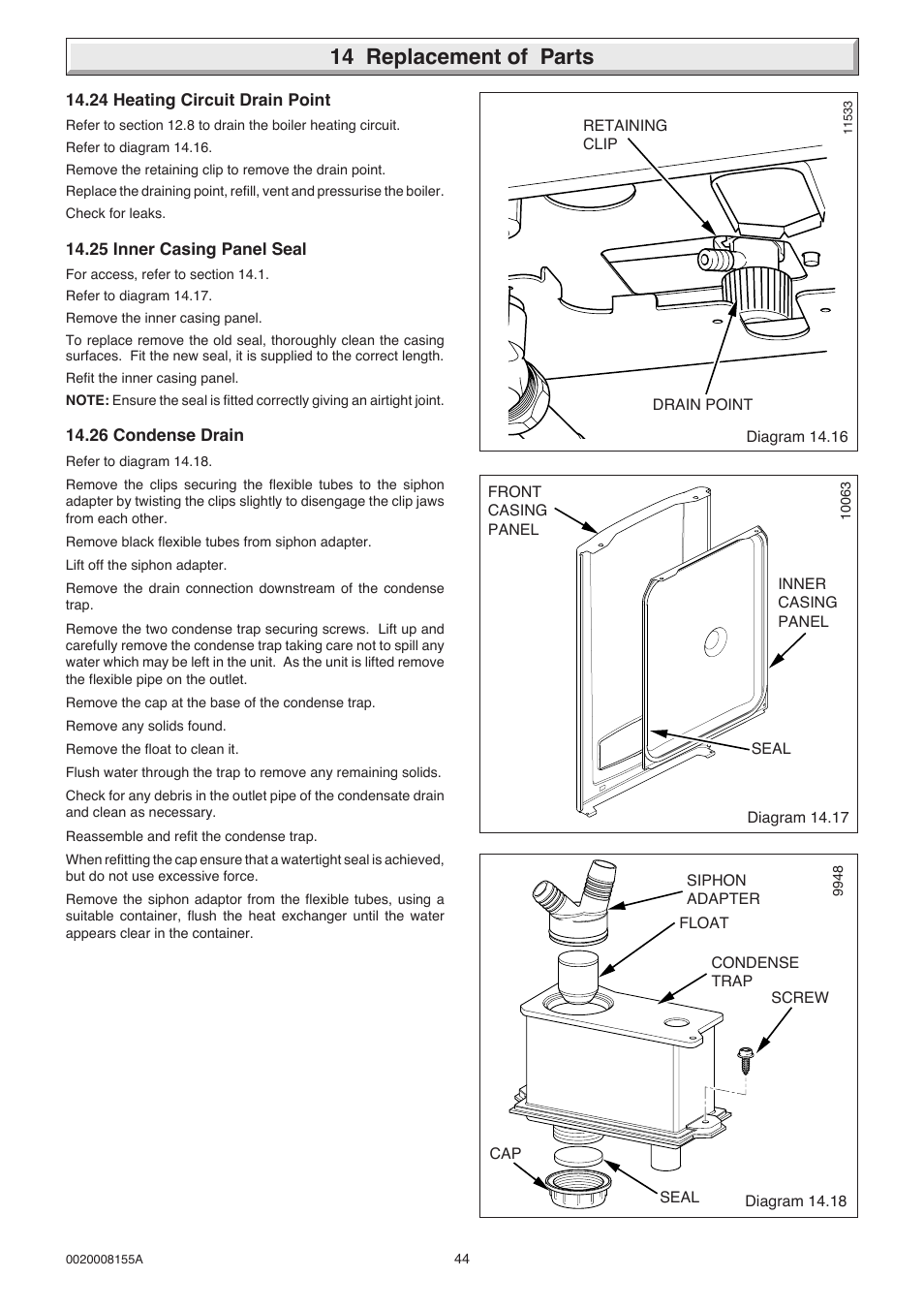 14 replacement of parts | Glow-worm 18-30sxi Range User Manual | Page 44 / 48