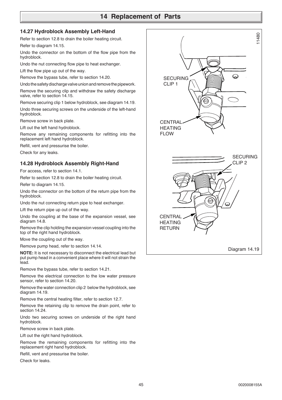 14 replacement of parts | Glow-worm 18-30sxi Range User Manual | Page 45 / 48
