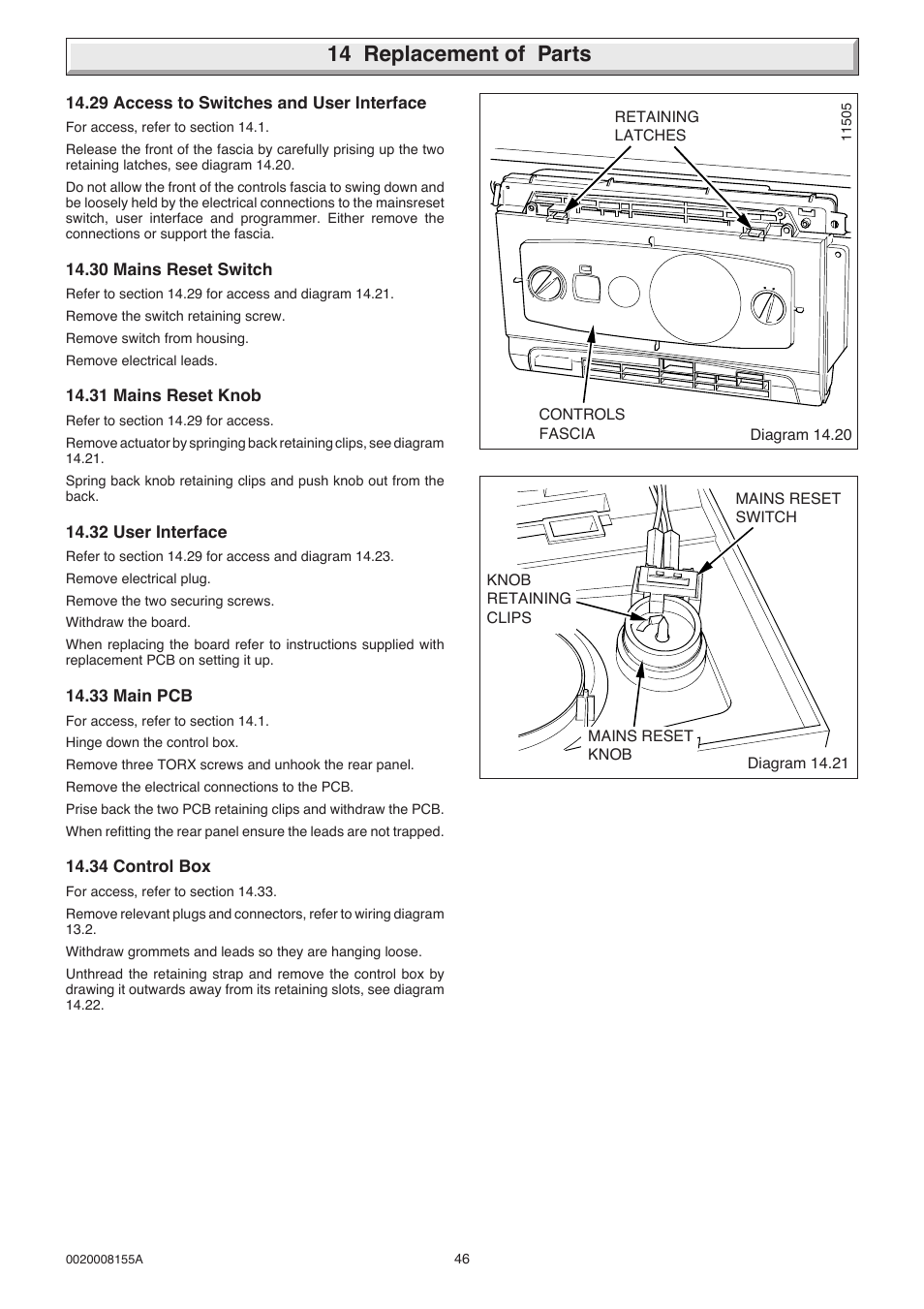 14 replacement of parts | Glow-worm 18-30sxi Range User Manual | Page 46 / 48