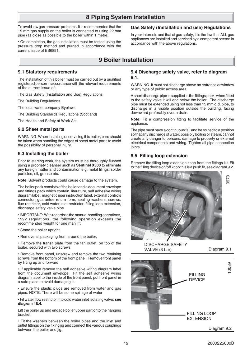 8 piping system installation, 9 boiler installation | Glow-worm 23c User Manual | Page 15 / 44