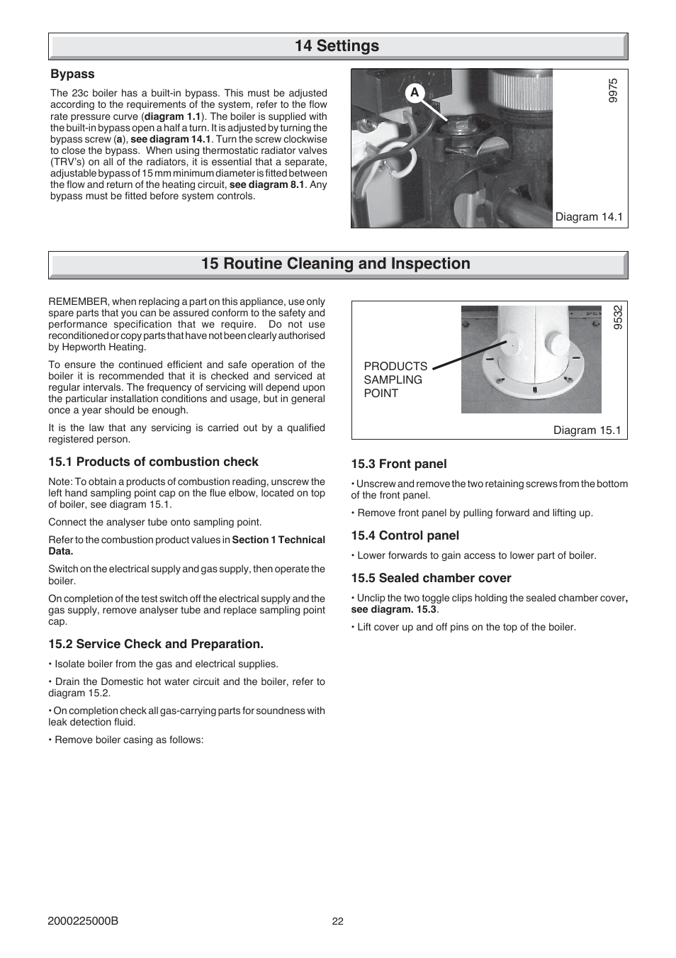 14 settings, 15 routine cleaning and inspection | Glow-worm 23c User Manual | Page 22 / 44