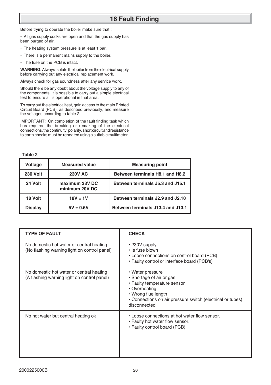 16 fault finding | Glow-worm 23c User Manual | Page 26 / 44