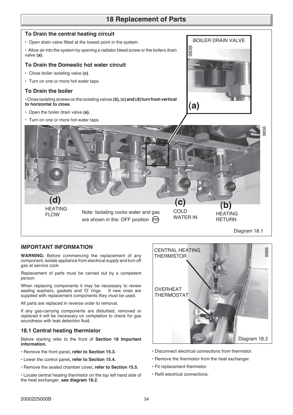A) (b) (c) (d), 18 replacement of parts | Glow-worm 23c User Manual | Page 34 / 44