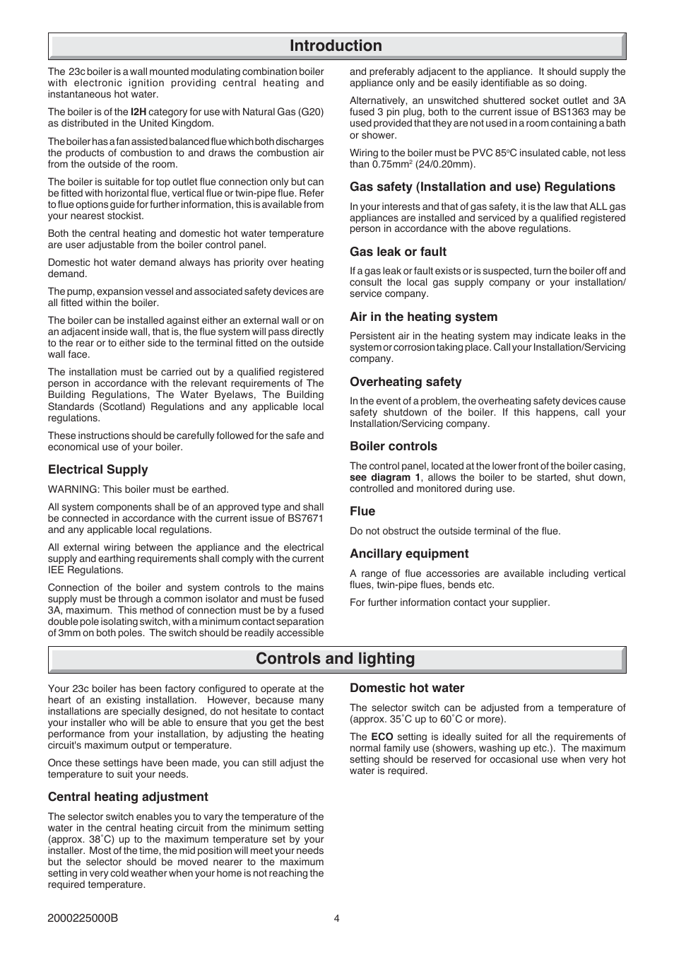 Introduction, Controls and lighting | Glow-worm 23c User Manual | Page 4 / 44