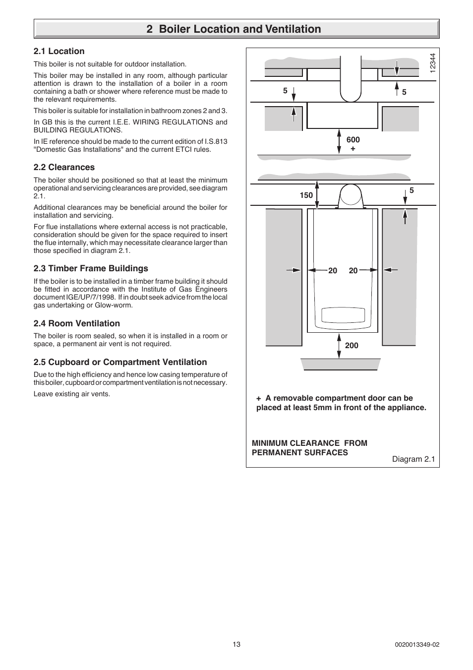 2 boiler location and ventilation | Glow-worm 24-38CXI Range User Manual | Page 13 / 52