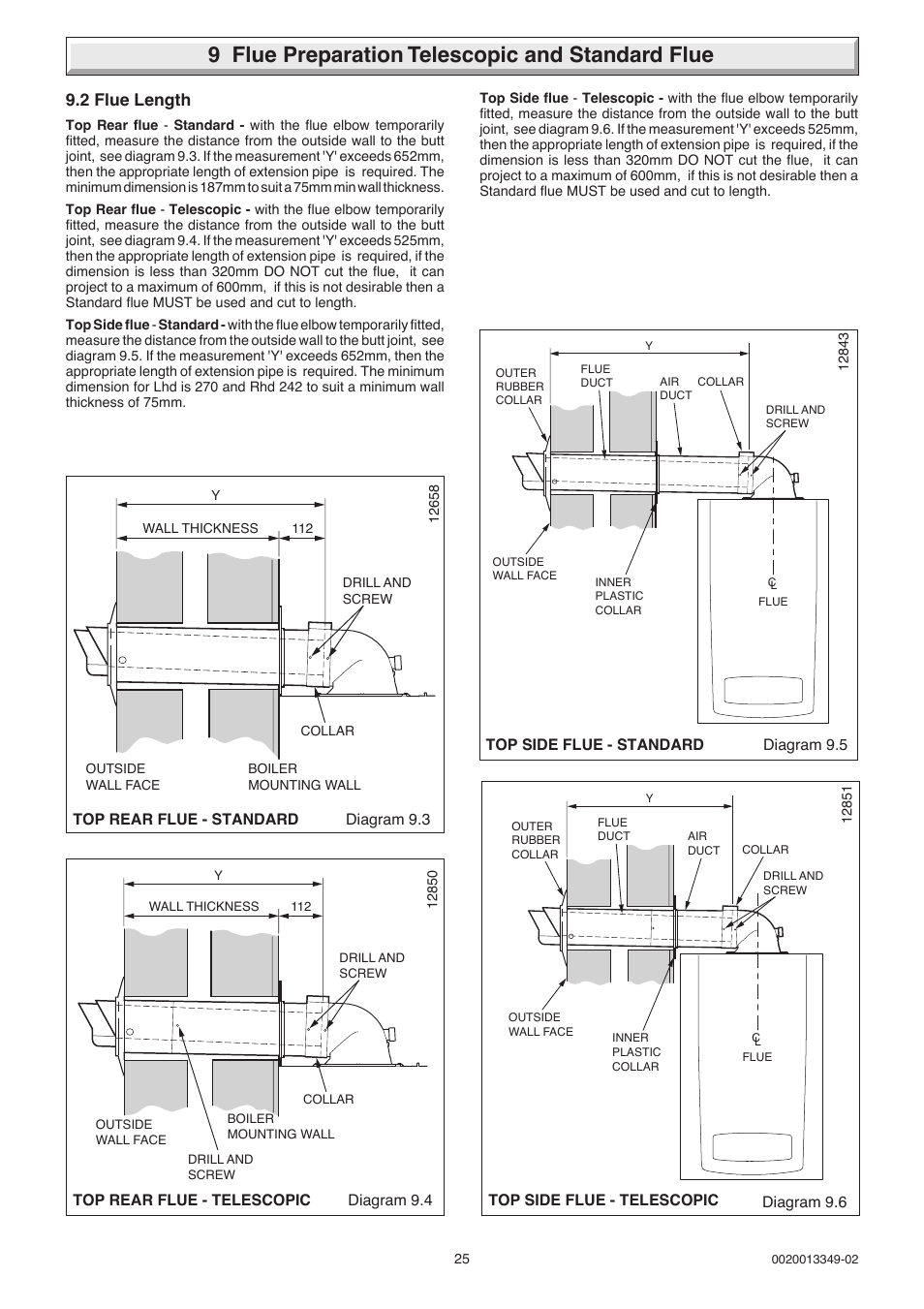 9 flue preparation telescopic and standard flue, 2 flue length | Glow-worm 24-38CXI Range User Manual | Page 25 / 52
