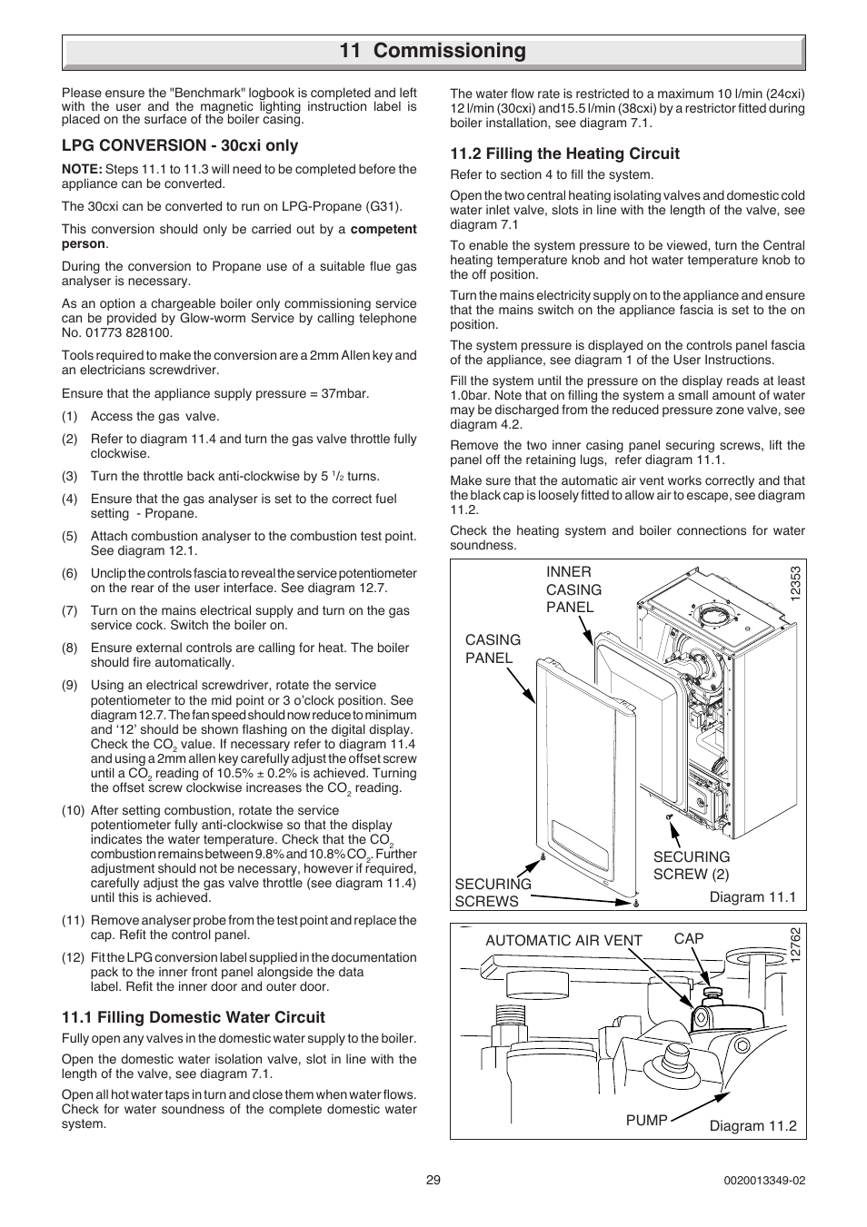 11 commissioning | Glow-worm 24-38CXI Range User Manual | Page 29 / 52