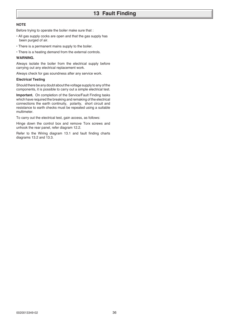 13 fault finding | Glow-worm 24-38CXI Range User Manual | Page 36 / 52