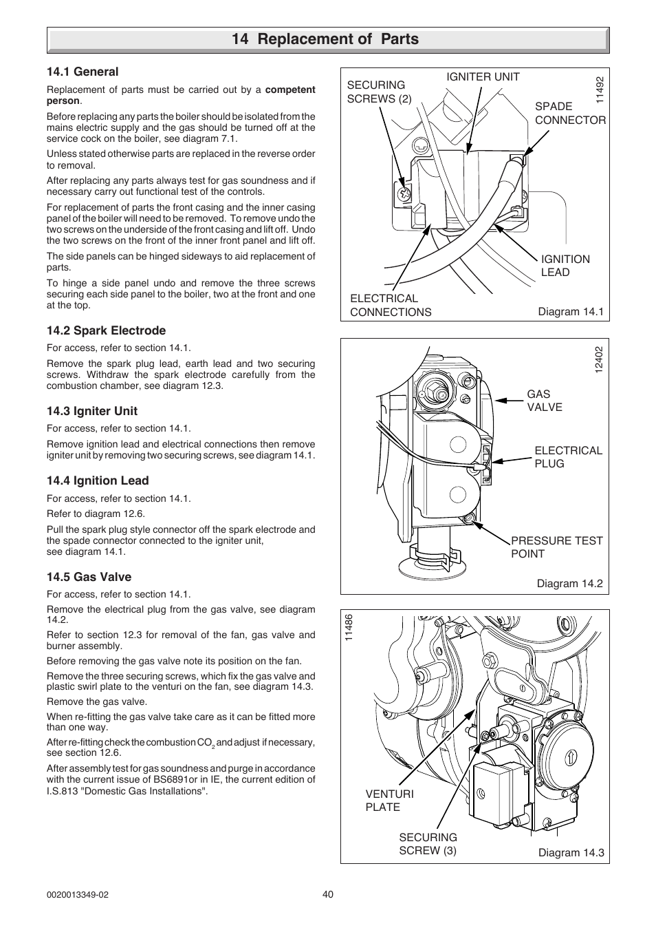 14 replacement of parts | Glow-worm 24-38CXI Range User Manual | Page 40 / 52