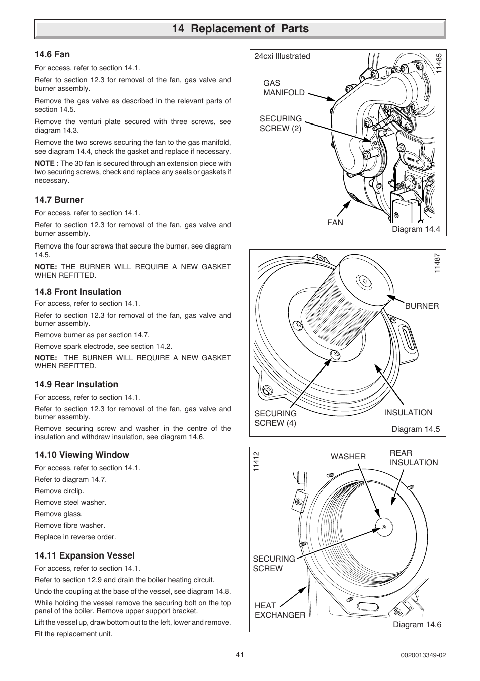 14 replacement of parts | Glow-worm 24-38CXI Range User Manual | Page 41 / 52