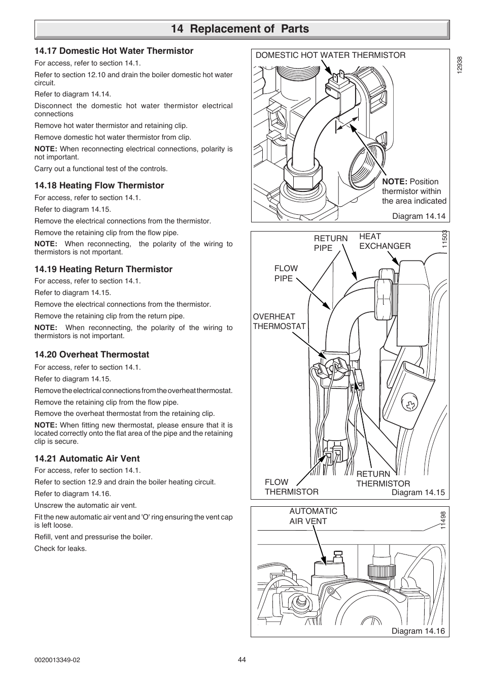 14 replacement of parts | Glow-worm 24-38CXI Range User Manual | Page 44 / 52